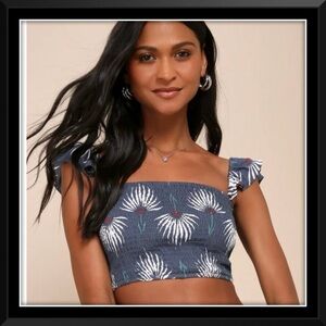 Lulus Trancoso Dusty Blue Floral Print Top